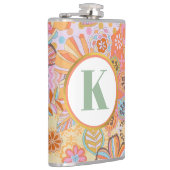 Retro-Blumen-Monogramm Groovy-Muster Flachmann (Rechts)