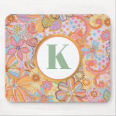 Retro-Blumen-Monogramm Groovy-Muster Mousepad (Vorne)