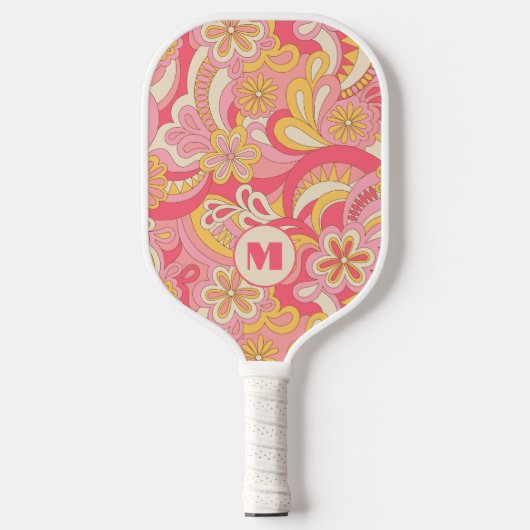 Retro-Blumen-Monogramm Mädchen-Pickleball-Schläger Pickleball Schläger (Vorderseite)
