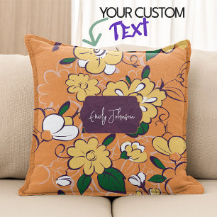 Retro-Blumen-Muster mit Gänseblümchen Orange Herbs Kissen