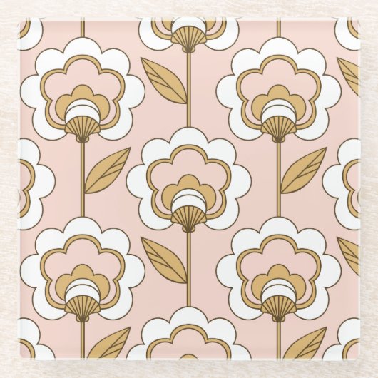 Retro Blumen: nahtlos Vintages Muster. Glasuntersetzer (Vorderseite)