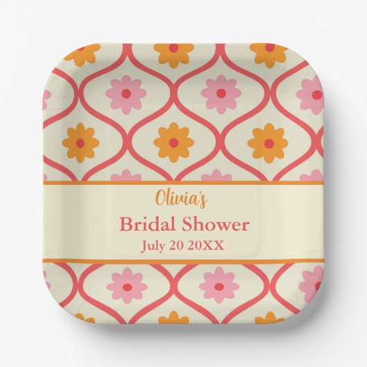 Retro-Blumen-Ogee-Hochzeitsdusche im Stil der Mitt Pappteller (Vorderseite)