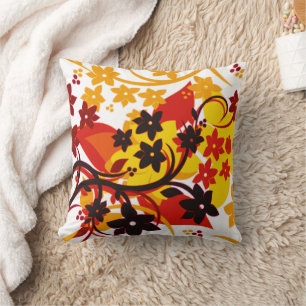 [Retro-Blumen] Orange Botanisches Grafikdesign Kissen