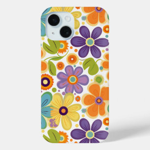 Retro-Blumen Orange Flieder und Grün Case-Mate iPhone Hülle