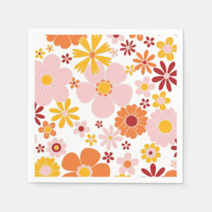 Retro-Blumen orange pink Geburtstag Serviette