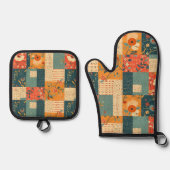 Retro-Blumen-Patchwork-Decke Ofenhandschuh & Topflappen-Set (Vorderseite)