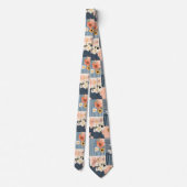 Retro-Blumen-Patchwork in Rosa und Blau Krawatte (Rückseite)