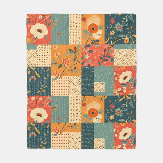 Retro-Blumen-Patchwork-Quilt Fleecedecke (Vorderseite)