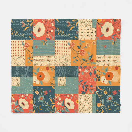 Retro-Blumen-Patchwork-Quilt Fleecedecke (Vorderseite (Horizontal))