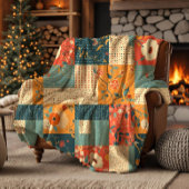 Retro-Blumen-Patchwork-Quilt Fleecedecke