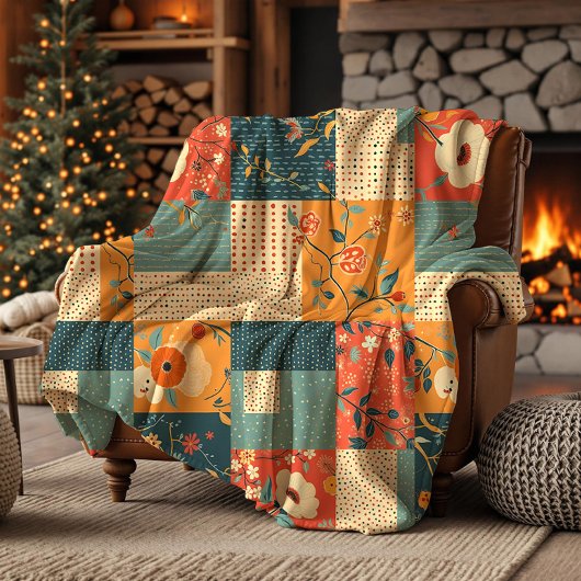 Retro-Blumen-Patchwork-Quilt Fleecedecke