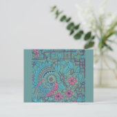 Retro-Blumen-Pfau Postkarte (Stehend Vorderseite)