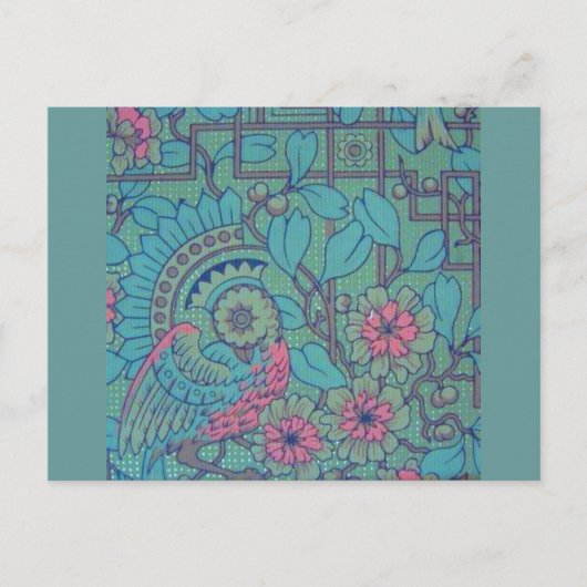 Retro-Blumen-Pfau Postkarte (Vorderseite)