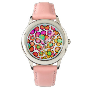 Retro-Blumen-Regenbogen-Mädchen-Power Armbanduhr