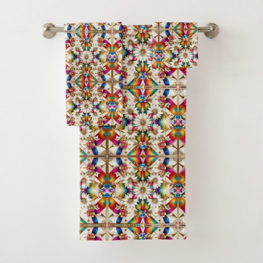 Retro-Blumen-Regenbogen Mitte des Jahrhunderts mod Badhandtuch Set (Insitu)