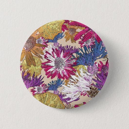 Retro, Blumen, rote Blume, Blumenstrauß, blaue Blu Button (Vorderseite)