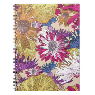 Retro, Blumen, rote Blume, Blumenstrauß, blaue Blu Notizblock