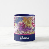 Retro, Blumen, rote Blume, Blumenstrauß, blaue Blu Tasse (Zentrum)