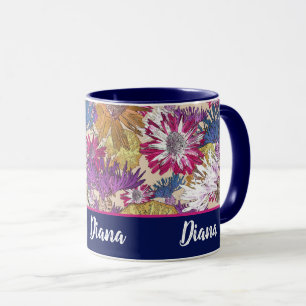 Retro, Blumen, rote Blume, Blumenstrauß, blaue Blu Tasse