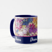 Retro, Blumen, rote Blume, Blumenstrauß, blaue Blu Tasse (Vorderseite Links)