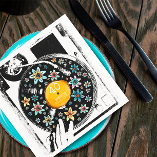 Retro-Blumen-Schallplatten-Geburtstag Personalisie Serviette