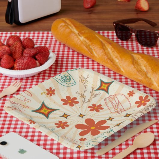Retro-Blumen-Schnellimbiss-Muster Pappteller (Picknick)
