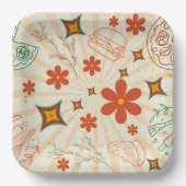 Retro-Blumen-Schnellimbiss-Muster Pappteller (Vorderseite)