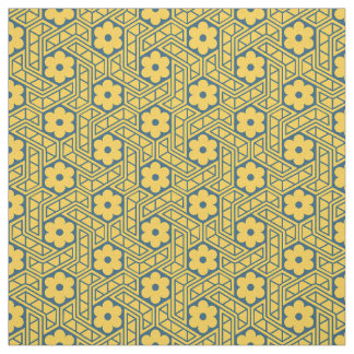 Retro-Blumen-Sechseckmuster - Gelb und Blau Stoff