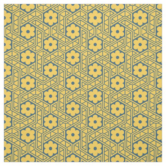 Retro-Blumen-Sechseckmuster - Gelb und Blau Stoff (Muster)