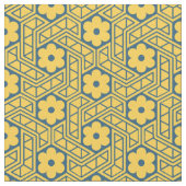 Retro-Blumen-Sechseckmuster - Gelb und Blau Stoff (Nahaufnahme)