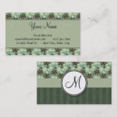 Retro Blumen-Seegrün mit Streifen und Monogramm Visitenkarte (Vorne/Hinten)