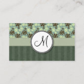 Retro Blumen-Seegrün mit Streifen und Monogramm Visitenkarte (Rückseite)