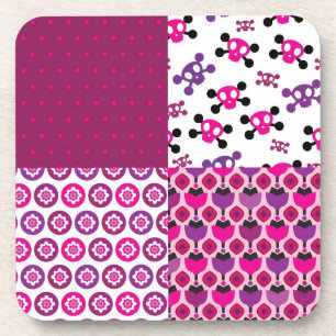 Retro-Blumen-Totenkopf-Polka-Dot Getränkeuntersetzer