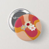 Retro-Blumen und Wellen Button (Vorne & Hinten)