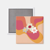 Retro-Blumen und Wellen Magnet (Vorderseite/Rückseite)