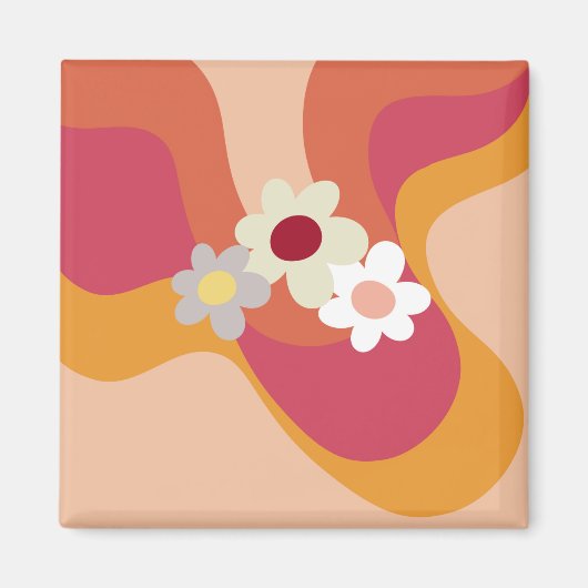 Retro-Blumen und Wellen Magnet (Vorne)