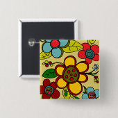 Retro-Blumen Urbane Farben Button (Vorne & Hinten)