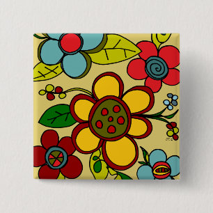 Retro-Blumen Urbane Farben Button