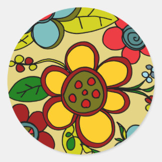 Retro-Blumen Urbane Farben Runder Aufkleber