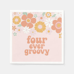 Retro Blumen Vier super groovy 4. Geburtstag Serviette