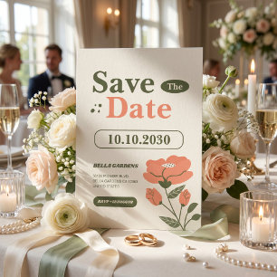 Retro-Blumen-Vintage-Garten Save The Date