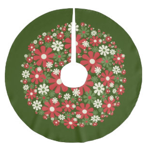 Retro-Blumen-Weihnachtsblumen Rot Grün Creme Polyester Weihnachtsbaumdecke