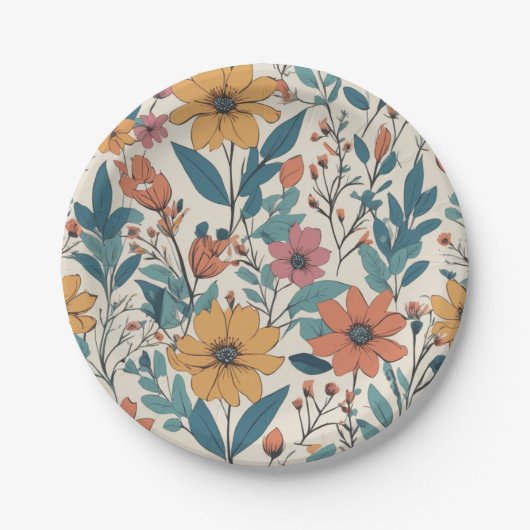 Retro-Blumen-Wildblumenmuster Pappteller (Vorderseite)