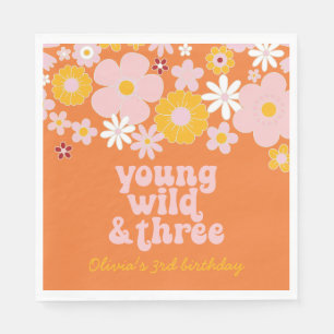 Retro-Blumen Young Wild Three Geburtstag Serviette