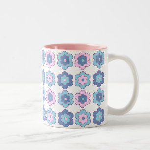 Retro-Blumenblasen (rosa und blau) Muster Zweifarbige Tasse