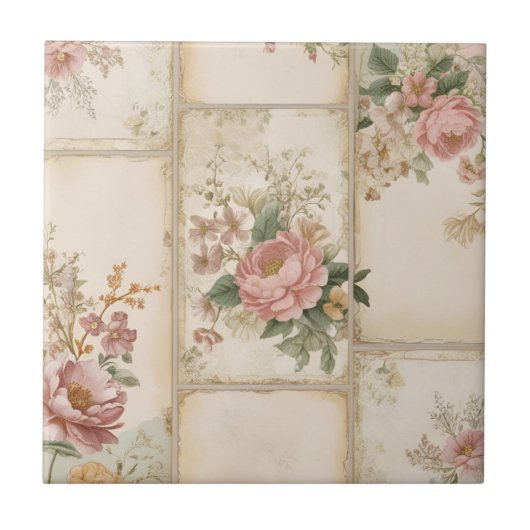 Retro-Blumenblock-Muster Fliese (Vorderseite)
