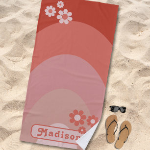 Retro-Blumenbogen Groovy Name Strandtuch
