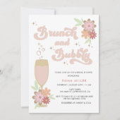 Retro-Blumenbrunch und Bubbly-Brautparty Einladung (Vorderseite)