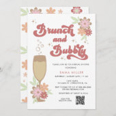 Retro-Blumenbrunch und Bubbly-Brautparty Einladung (Vorne/Hinten)