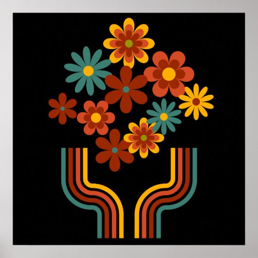 Retro Blumendesign 24x24 in Poster (Vorne)